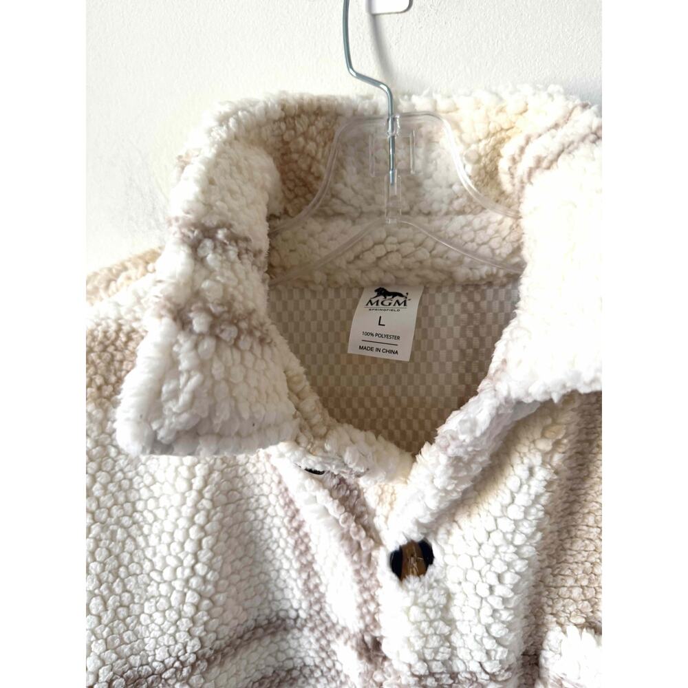 MGM Springfield Sherpa Oversized Jacket Cream Tan Size Large - Picture 6 of 6
